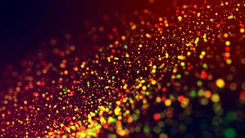 Cloud of multicolored particles in the air like sparkles on a dark background Stock Illustration