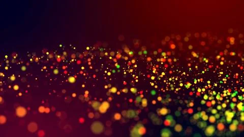 Cloud of multicolored particles in the air like sparkles on a dark background Stock Illustration