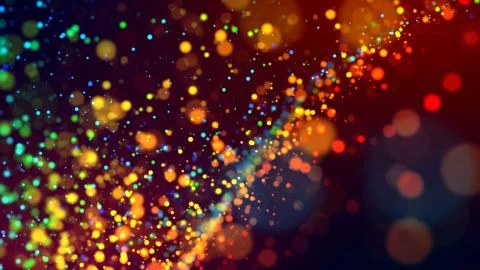 Cloud of multicolored particles in the air like sparkles on a dark background Stock Illustration