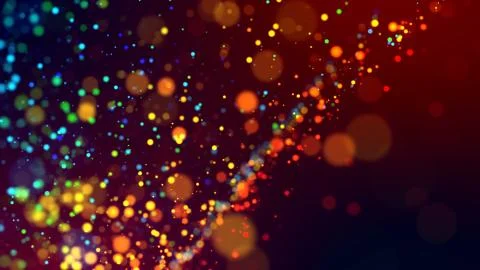 Cloud of multicolored particles in the air like sparkles on a dark background Stock Illustration
