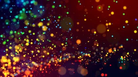 Cloud of multicolored particles in the air like sparkles on a dark background Stock Illustration
