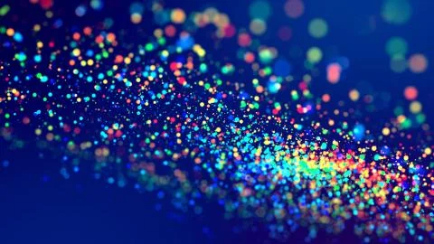 Cloud of multicolored particles fly in air slowly or float in liquid like 库存插图