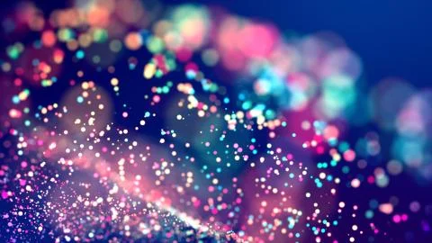 Cloud of multicolored particles fly in air slowly or float in liquid like Stock Illustration