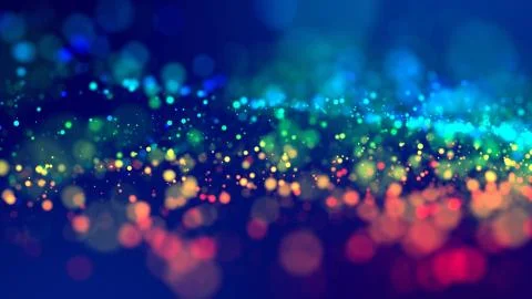 Cloud of multicolored particles fly in air slowly or float in liquid like Illustrazione stock