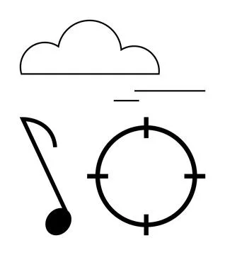Cloud, musical note, target, and lines in minimalist style. Ideal for weather イラスト素材