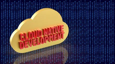 Cloud Native Application Development Concept Illustration 3d render. Illustrazione stock