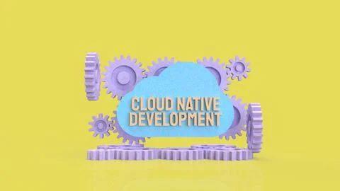 Cloud Native Development Workflow with Automation Gears Concept 3d render. Stock Illustration