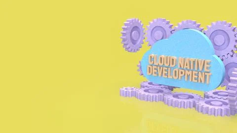 Cloud Native Development Workflow with Automation Gears Concept 3d render. Stock Illustration