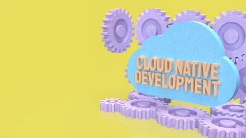 Cloud Native Development Workflow with Automation Gears Concept 3d render. Stock Illustration