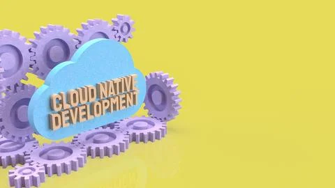 Cloud Native Development Workflow with Automation Gears Concept 3d render. Stock Illustration