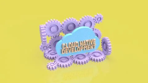 Cloud Native Development Workflow with Automation Gears Concept 3d render. Stock Illustration
