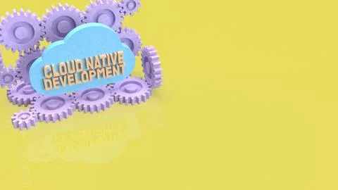 Cloud Native Development Workflow with Automation Gears Concept 3d render. Stock Illustration