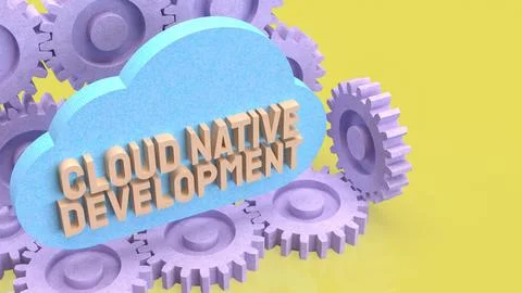 Cloud Native Development Workflow with Automation Gears Concept 3d render. Stock Illustration