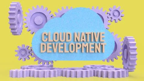 Cloud Native Development Workflow with Automation Gears Concept 3d render. Stock Illustration
