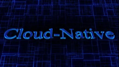 Cloud-Native text concept on si-fi technology circuit line particles illust.. Stock Illustration