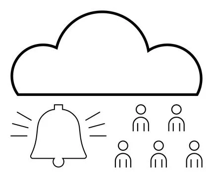 Cloud Network Alert System with Notification Bell and Connected Users Visual Stock Illustration