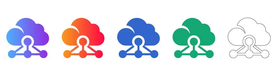 Cloud Network and Hub Icon Set Stock Illustration