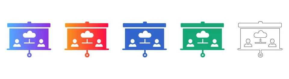 Cloud Network and User Connection on Projector Screen Icons Stock Illustration