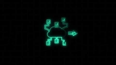 Cloud network animation with green neon arrow. Cloud network data transfer .. Stock Footage 337132600