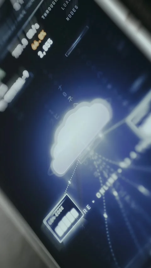 Cloud network architecture showing nodes linked to a central hub Stock Footage 335485153
