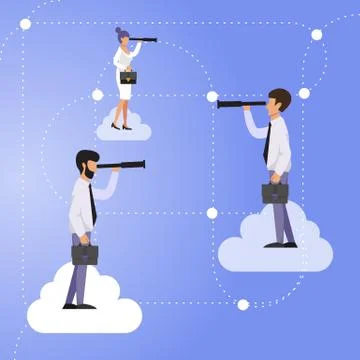 Cloud network business concept vector illustration. Business people communicates 스톡 일러스트