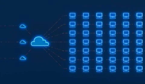  Cloud network connected with desktop computer. Cloud network connected wi... Stock Photos