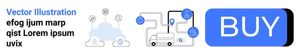 Cloud network connected to devices, text placeholder, data flow symbols, and  Stock Illustration