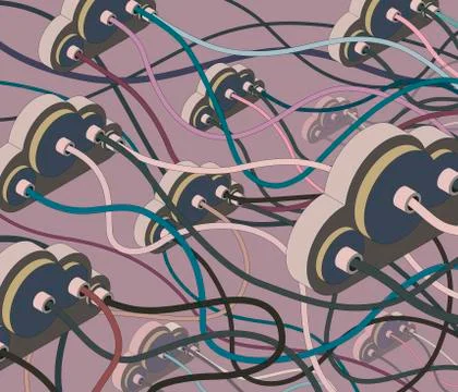 Cloud network with connection cables 库存插图