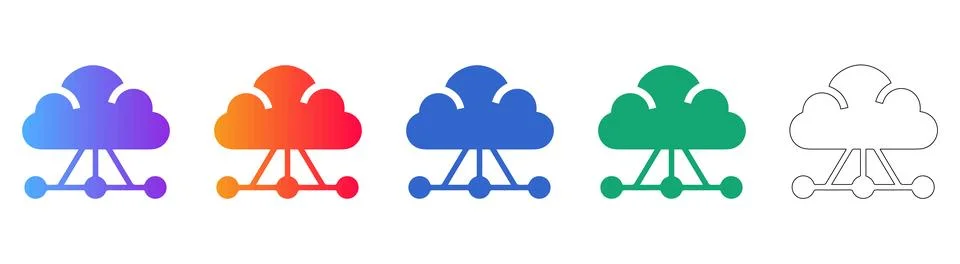 Cloud Network Connection Icons in Five Variations 스톡 일러스트