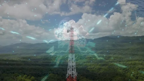Cloud Network Connection Over Forest Cell Tower Stock Footage 336009943