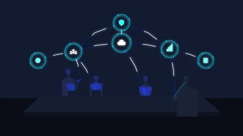 Cloud network data connection animation featuring team working together Stock Footage 346544512