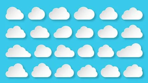 Cloud network data paper cut origami web icon set Stock Illustration