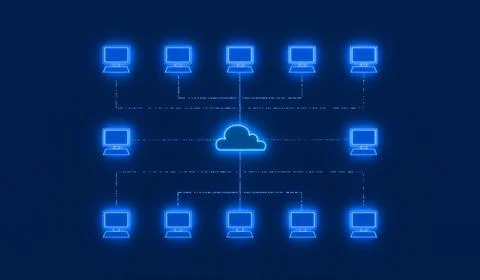  Cloud network with desktop computer. Cloud network with desktop computer.... Stock Photos