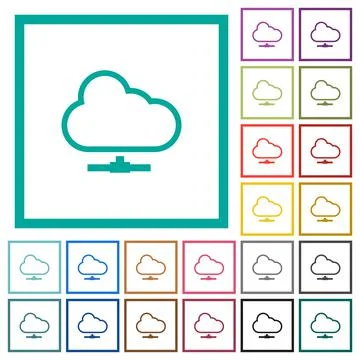 Cloud network flat color icons with quadrant frames イラスト素材