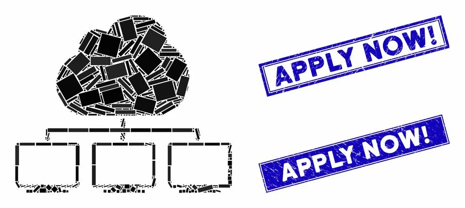 Cloud Network Hierarchy Mosaic and Distress Rectangle Apply Now! Stamps Ilustración de archivo