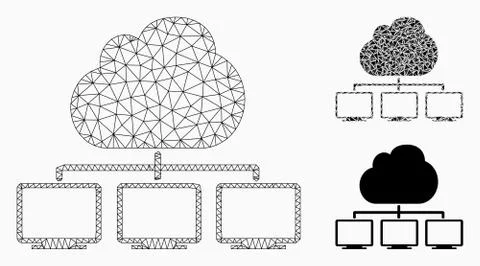 Cloud Network Hierarchy Vector Mesh 2D Model and Triangle Mosaic Icon 스톡 일러스트