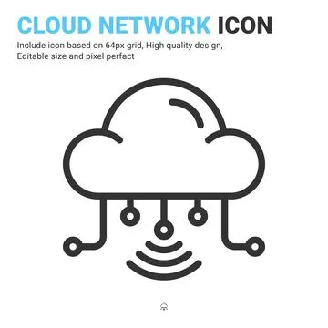 Cloud network icon vector with outline style isolated on white background Stock Illustration