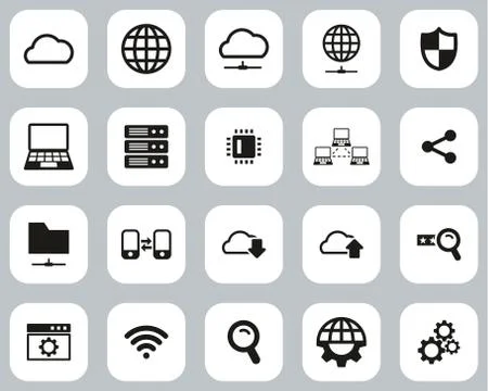 Cloud Network Icons Black &amp; White Flat Design Set Big 스톡 일러스트