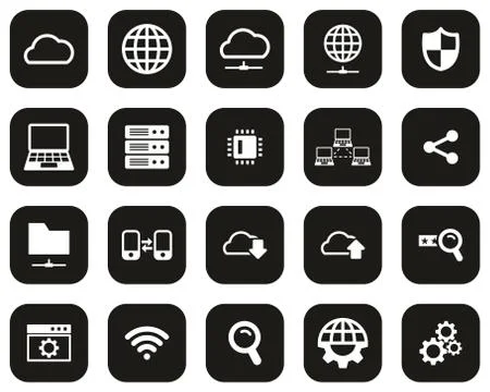 Cloud Network Icons White On Black Flat Design Set Big 库存插图