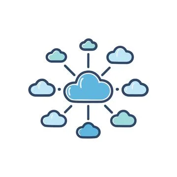 Cloud network illustration. Illustration of a central cloud connected to ma.. Stockillustratie