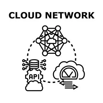 Cloud network infrastructure connecting database services and resources Stock Illustration