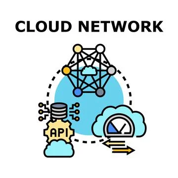 Cloud network infrastructure connecting database services and resources Stock Illustration