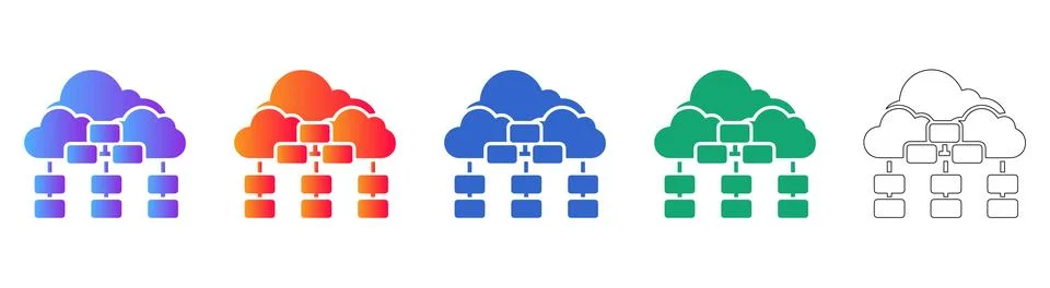 Cloud Network Infrastructure Diagram Icons Set Illustration