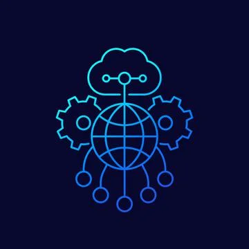 Cloud, network line vector icon on dark 스톡 일러스트