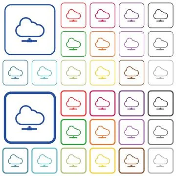 Cloud network outlined flat color icons Stock Illustration