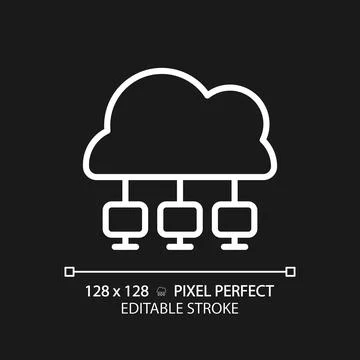 Cloud network pixel perfect white linear icon for dark theme Illustrazione stock
