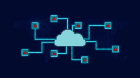 Cloud network with red padlocks symbolizing restricted access Stock Footage 304831890