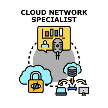 Cloud network specialist managing data security and infrastructure Stock Illustration