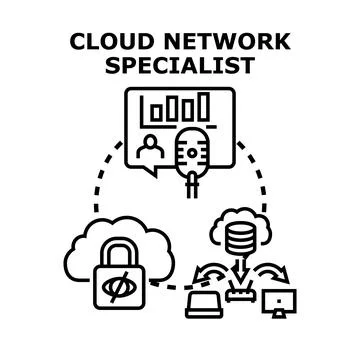 Cloud network specialist managing data security and infrastructure イラスト素材