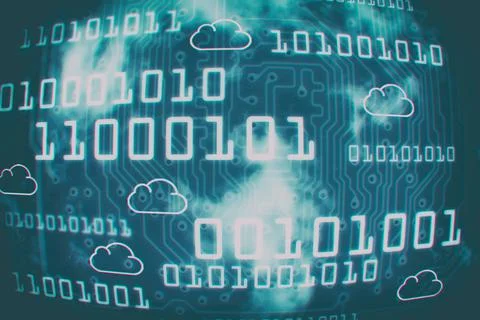 Cloud network technology background with binary codes Stock Illustration